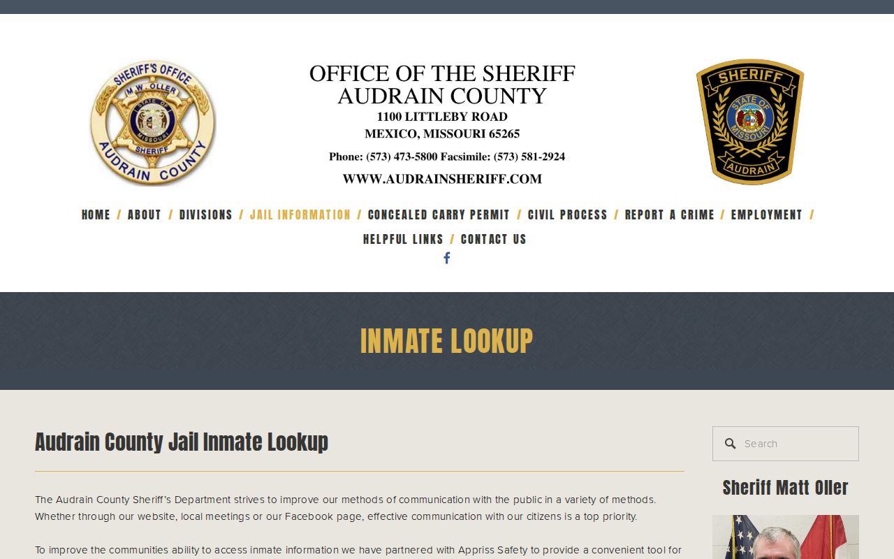 Audrain County current roster and MobilePatrol arrest lookup instructions