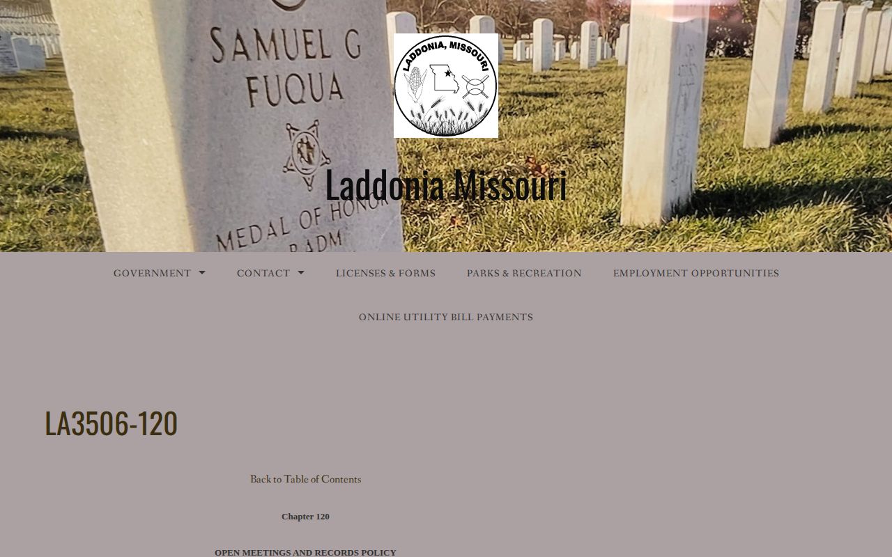Laddonia municipal code provisions for public records and the Police Department daily log